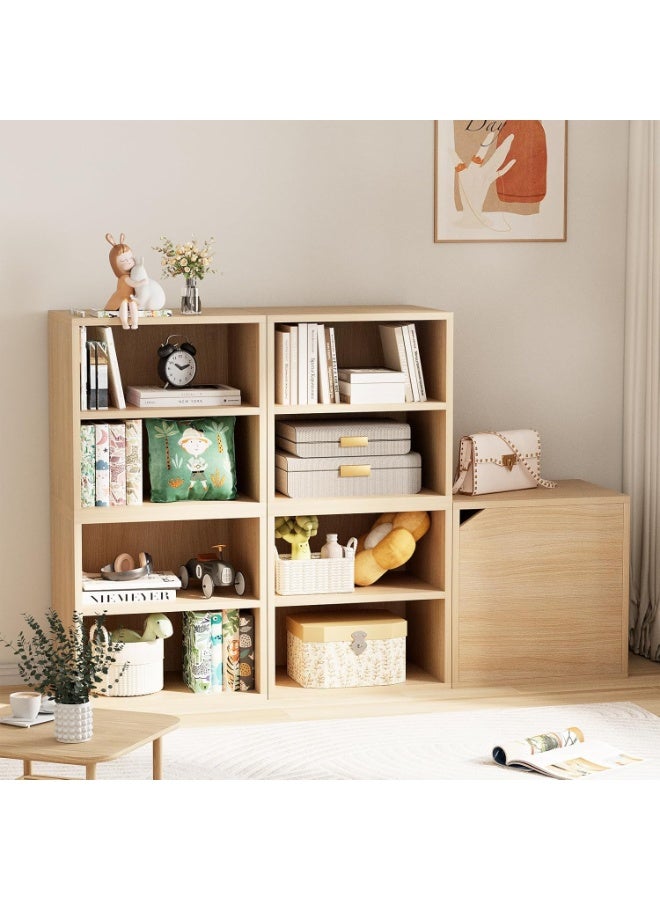 Storage Cube 2 Tiers Natural Stackable Storage Shelf with Door, Cubby Organizer Wooden Display Shelf Closet Organizer,Modern Cubical Bookcase Small Storage Cabinet for Living Room Bedroom - Image 2